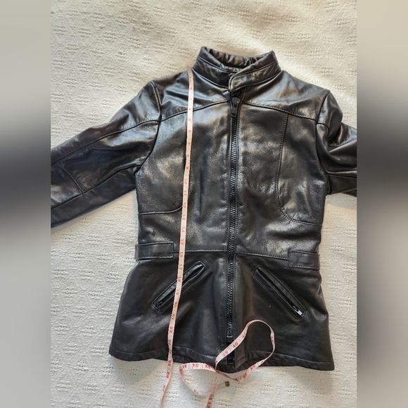 Women's Black Leather Falcon Motorcycle Jacket Size 10 - Picture 9 of 10